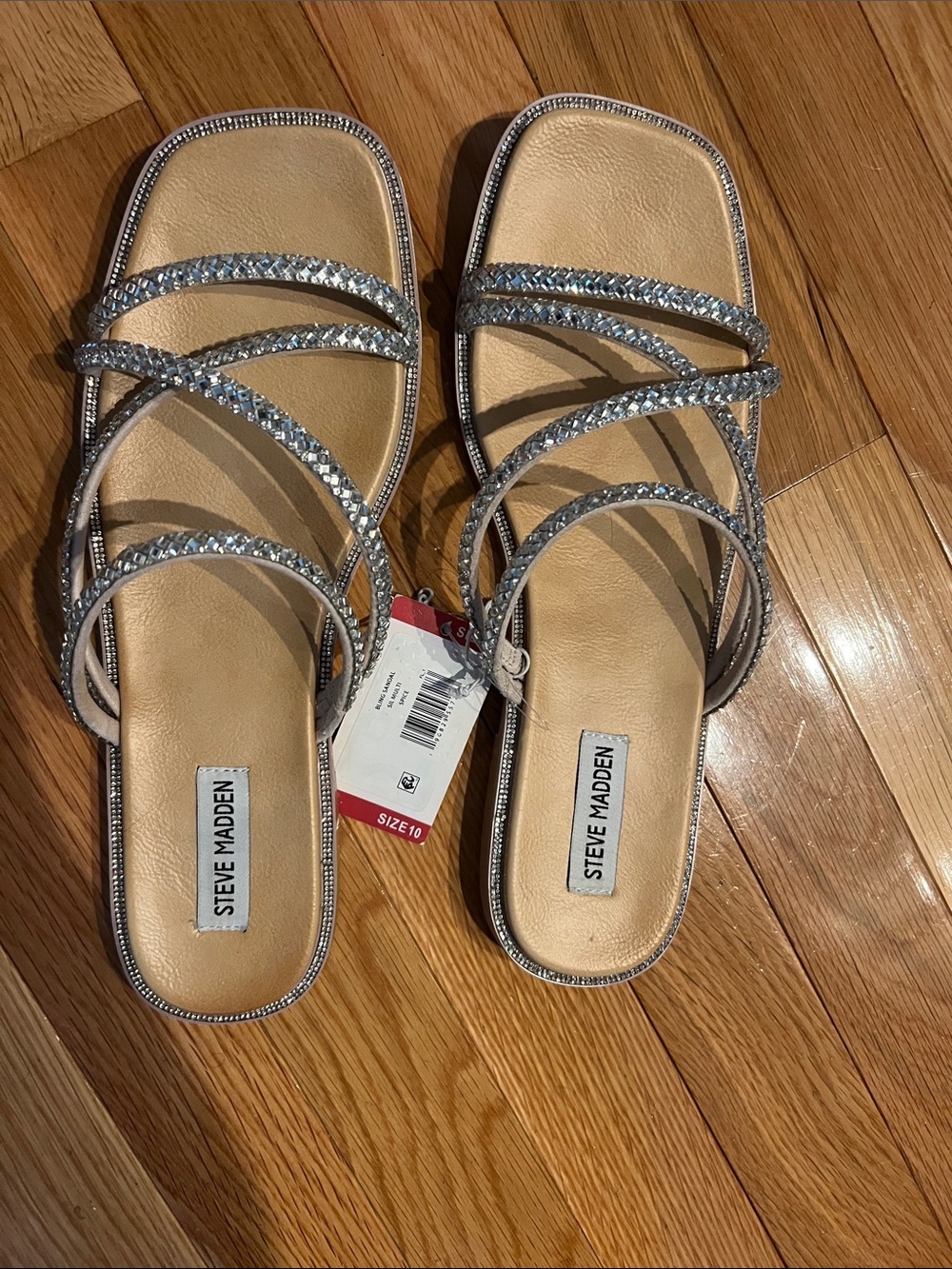 Steve Madden Silver Crystal Strappy Slide Mules